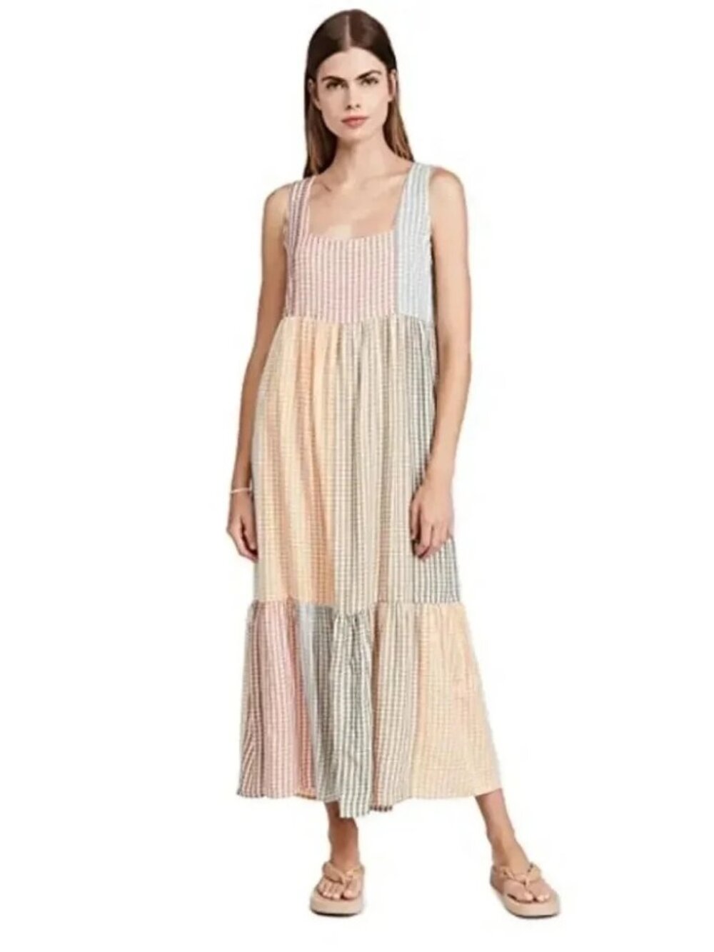 Rachel Pally Check Plaid Midi Tent Dress Linen Blend XS